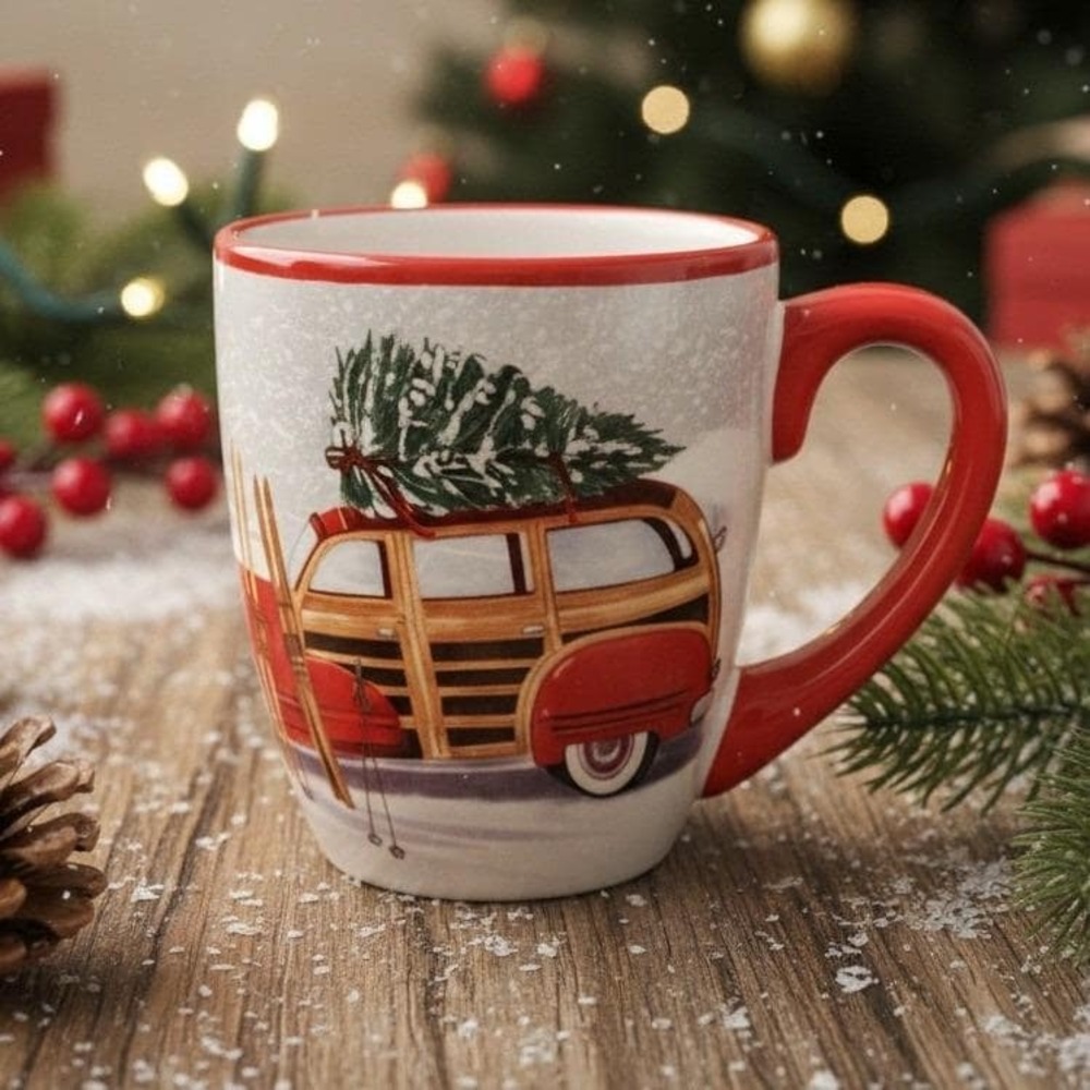 Nantucket Home for Holiday "Woody" Car Christmas Tree Coffee Tea Cup Mug